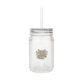 Mason Jar Tumbler - "Beach Please" Retro Surf Mason Jar with Straw, Summer Drink Cup for Pool, Picnic & Beach Gifts