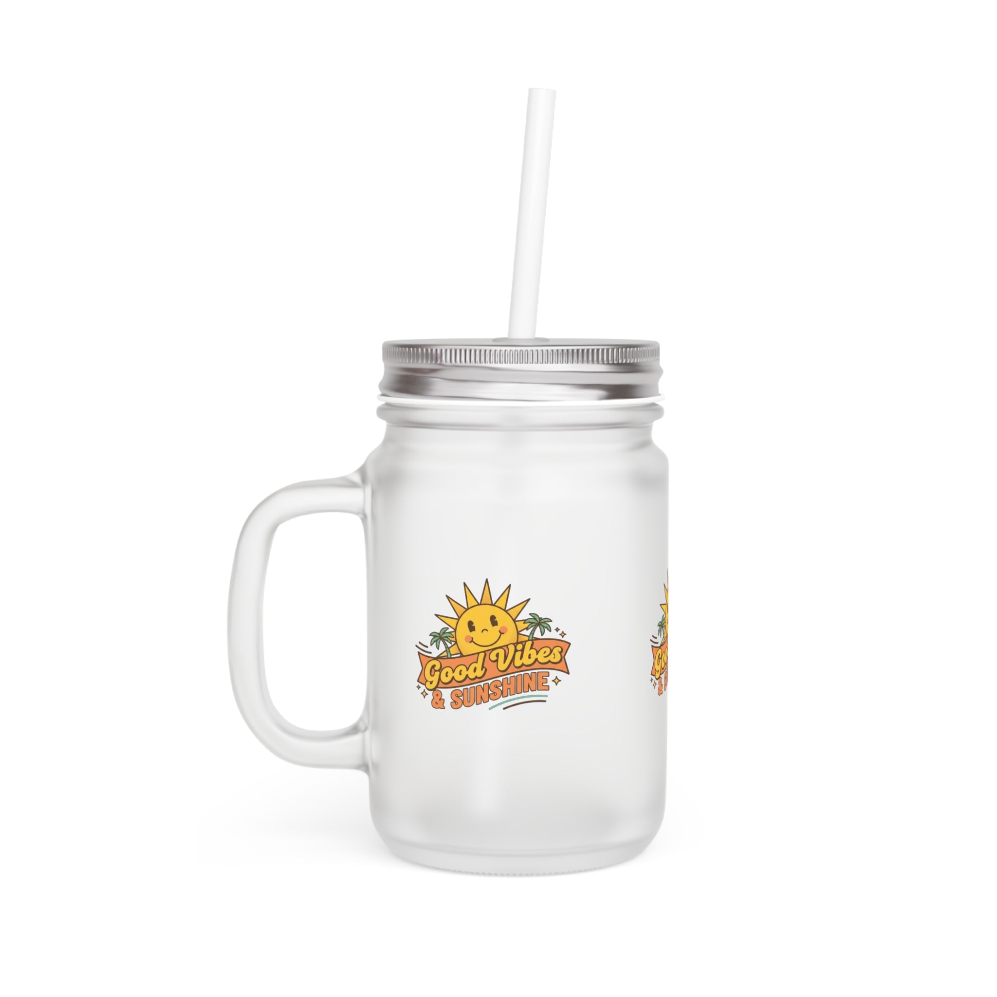 Mason Jar - "Good Vibes & Sunshine" Frosted Mason Jar Tumbler with Straw