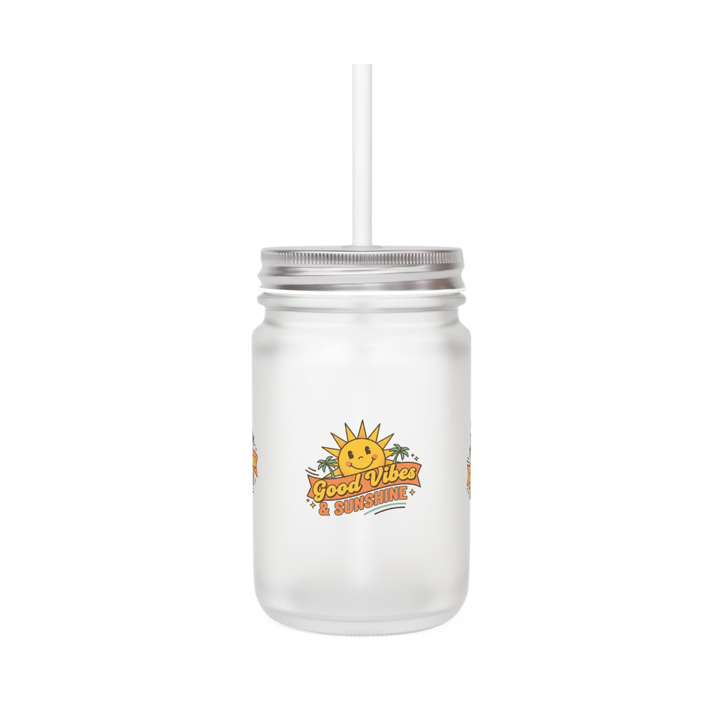 Mason Jar - "Good Vibes & Sunshine" Frosted Mason Jar Tumbler with Straw