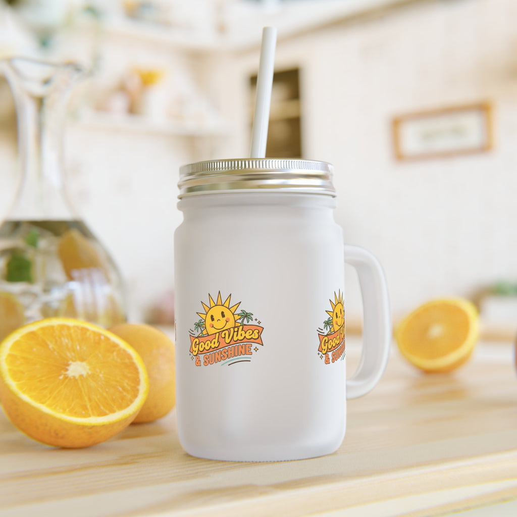 Mason Jar - "Good Vibes & Sunshine" Frosted Mason Jar Tumbler with Straw
